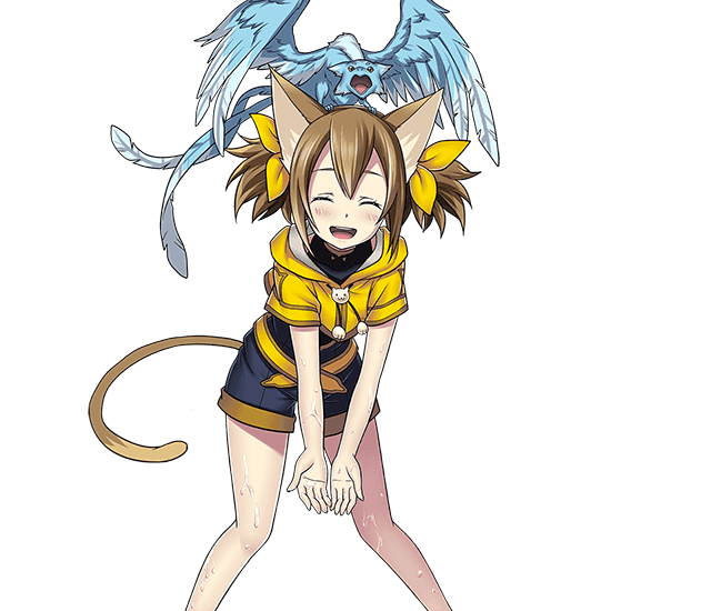 1girl animal_ears black_shorts blush brown_hair cat_ears cat_tail closed_eyes dragon_on_head hair_between_eyes hair_ribbon leaning_forward long_hair looking_at_viewer open_mouth pina_(sao) ribbon short_shorts short_twintails shorts silica_(sao-alo) smile solo standing sword_art_online tail transparent_background twintails yellow_ribbon