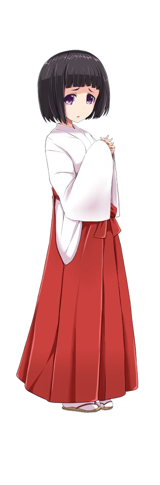 1girl black_hair japanese_clothes kichihachi miko oshiro_project oshiro_project_re red_skirt short_hair skirt solo transparent_background violet_eyes yatome_(oshiro_project)