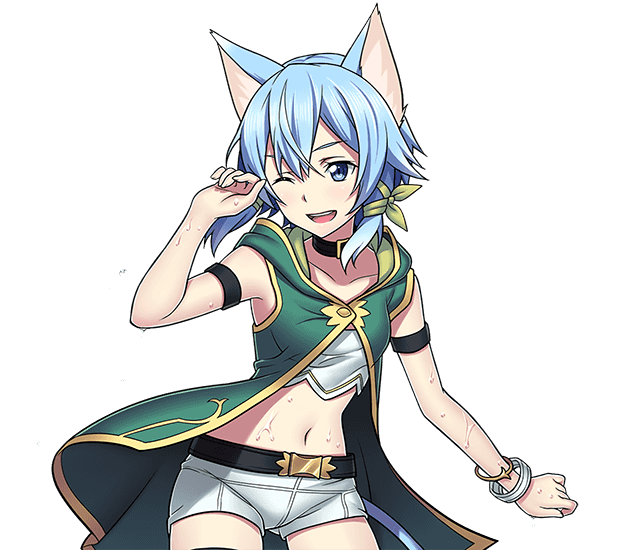 1girl ;d animal_ears armlet blue_eyes blue_hair bracelet cat_ears cat_tail choker collarbone cowboy_shot crop_top green_ribbon hair_between_eyes hair_ribbon jewelry midriff navel one_eye_closed open_mouth ribbon shinon_(sao-alo) short_hair_with_long_locks short_shorts shorts sidelocks smile solo standing stomach sword_art_online tail transparent_background wet white_shorts