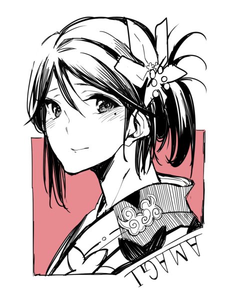 1girl alternate_hairstyle amagi_(kantai_collection) asakawa_(outeq) blush commentary flower hair_between_eyes hair_flower hair_ornament japanese_clothes kantai_collection kimono looking_at_viewer mole mole_under_eye smile solo upper_body