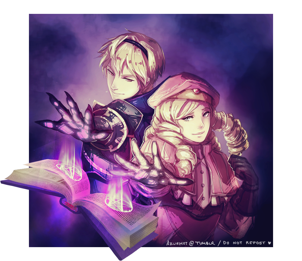 2boys armor beret blonde_hair book drill_hair father_and_son fire_emblem fire_emblem_if foleo_(fire_emblem_if) gloves hat leon_(fire_emblem_if) magic multiple_boys smile