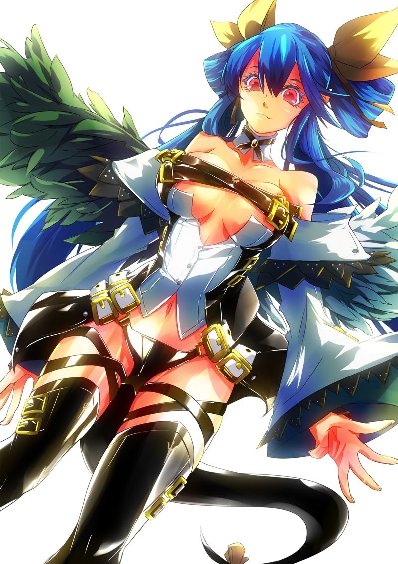 1girl blue_hair dizzy dress guilty_gear guilty_gear_2 guilty_gear_x guilty_gear_xrd guilty_gear_xx looking_at_viewer red_eyes smile solo tail thick_thighs thighs wings