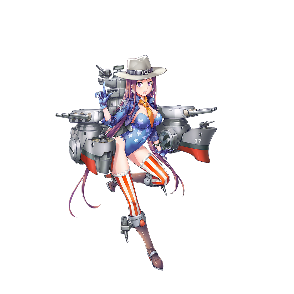 1girl a4typhoon american_flag american_flag_print anchor_symbol blue_gloves blue_jacket blue_leotard boots bracelet breasts cannon cowboy_hat earrings finger_gun flag_print gloves grey_boots grey_hat hand_up hat hat_belt index_finger_raised jacket jewelry large_breasts leotard long_hair looking_at_viewer machinery neckerchief official_art one_leg_raised open_clothes open_hand open_jacket open_mouth purple_hair shoulder_spikes smile spiked_bracelet spikes star star_earrings star_print strapless strapless_leotard striped striped_legwear thigh-highs thighs transparent_background turret tuscaloosa_(zhan_jian_shao_nyu) very_long_hair violet_eyes yellow_neckerchief zhan_jian_shao_nyu