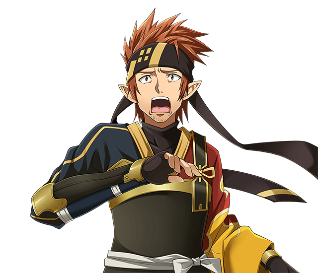 1boy black_gloves brown_eyes brown_hair fingerless_gloves gloves gupaon japanese_clothes klein_(sao-alo) pointy_ears solo spiky_hair standin sword_art_online transparent_background