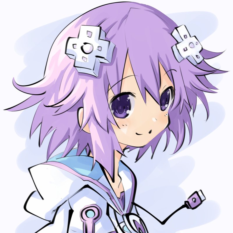 1girl d-pad hair_ornament iwasi-r looking_at_viewer neptune_(choujigen_game_neptune) neptune_(series) open_mouth purple_hair short_hair smile solo violet_eyes