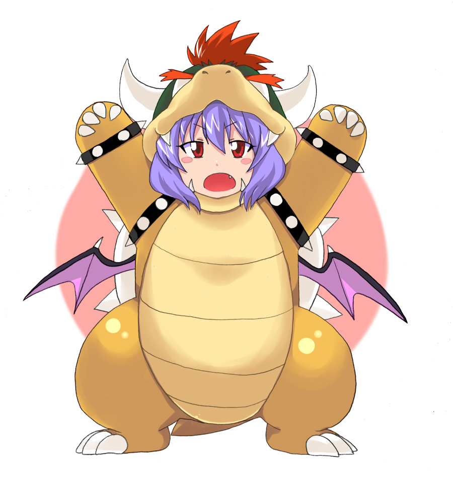 bowser_(cosplay) cosplay fang koopa nintendo ooike_teru remilia_scarlet simple_background solo super_mario_bros. super_mario_brothers touhou