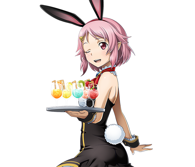 1girl ;d animal_ears black_dress breasts bunny_tail choker dress fake_animal_ears from_side hair_ornament hairband lisbeth_(sao-alo) looking_at_viewer medium_breasts one_eye_closed open_mouth pink_hair pointy_ears rabbit_ears red_eyes red_hairband short_dress short_hair smile solo standing sword_art_online tail transparent_background upper_body wrist_cuffs