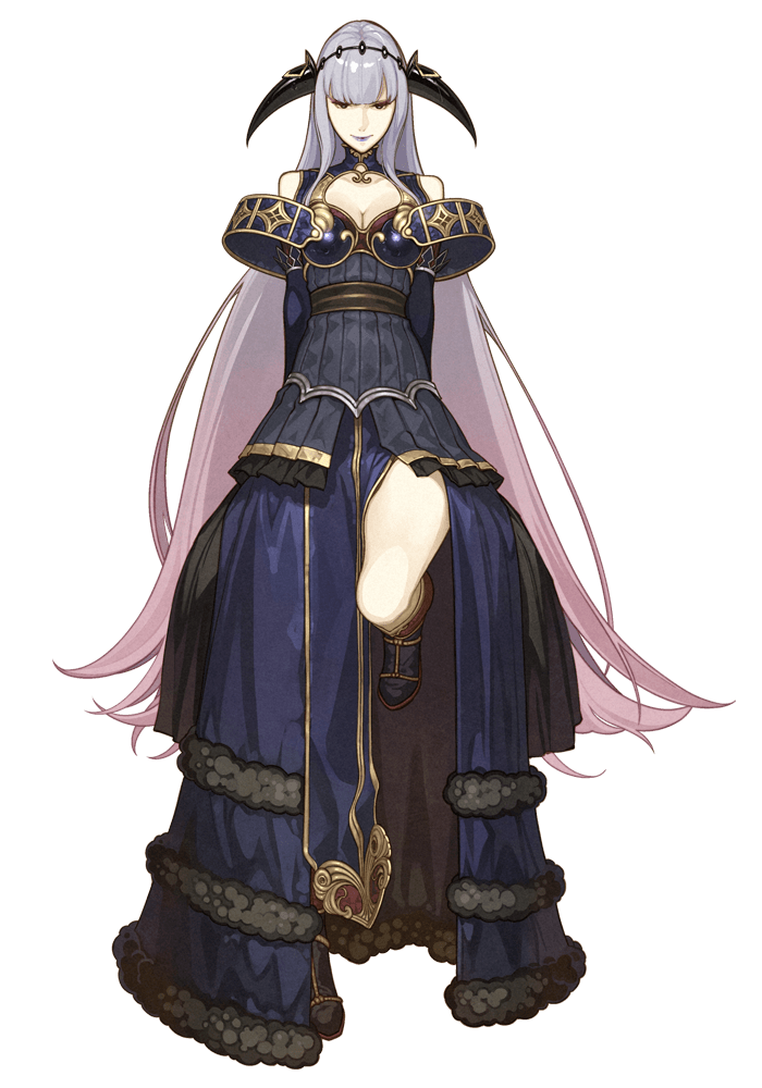 1girl bare_shoulders black_eyes boots breastplate breasts center_opening cleavage fire_emblem fire_emblem_cipher fire_emblem_echoes:_mou_hitori_no_eiyuuou grey_hair headband hidari_(left_side) lipstick long_hair makeup shade_(fire_emblem) solo transparent_background very_long_hair