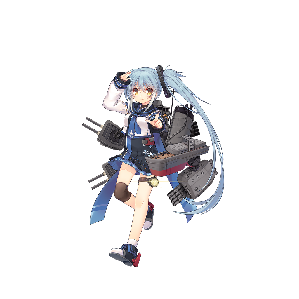 1girl anchor_symbol ankle_socks arashi_(zhan_jian_shao_nyu) arm_up blue_hair blue_necktie blue_sash blue_skirt cannon closed_mouth finger_gun floral_print full_body hair_between_eyes high-waist_skirt jiang-ge leg_lift long_hair long_ponytail looking_at_viewer machinery necktie official_art outstretched_hand pleated_skirt remodel_(zhan_jian_shao_nyu) rudder_shoes sailor_collar salute searchlight shirt shoes side_ponytail single_knee_pad skirt smile sneakers torpedo transparent_background turret very_long_hair white_legwear white_shirt yellow_eyes zhan_jian_shao_nyu
