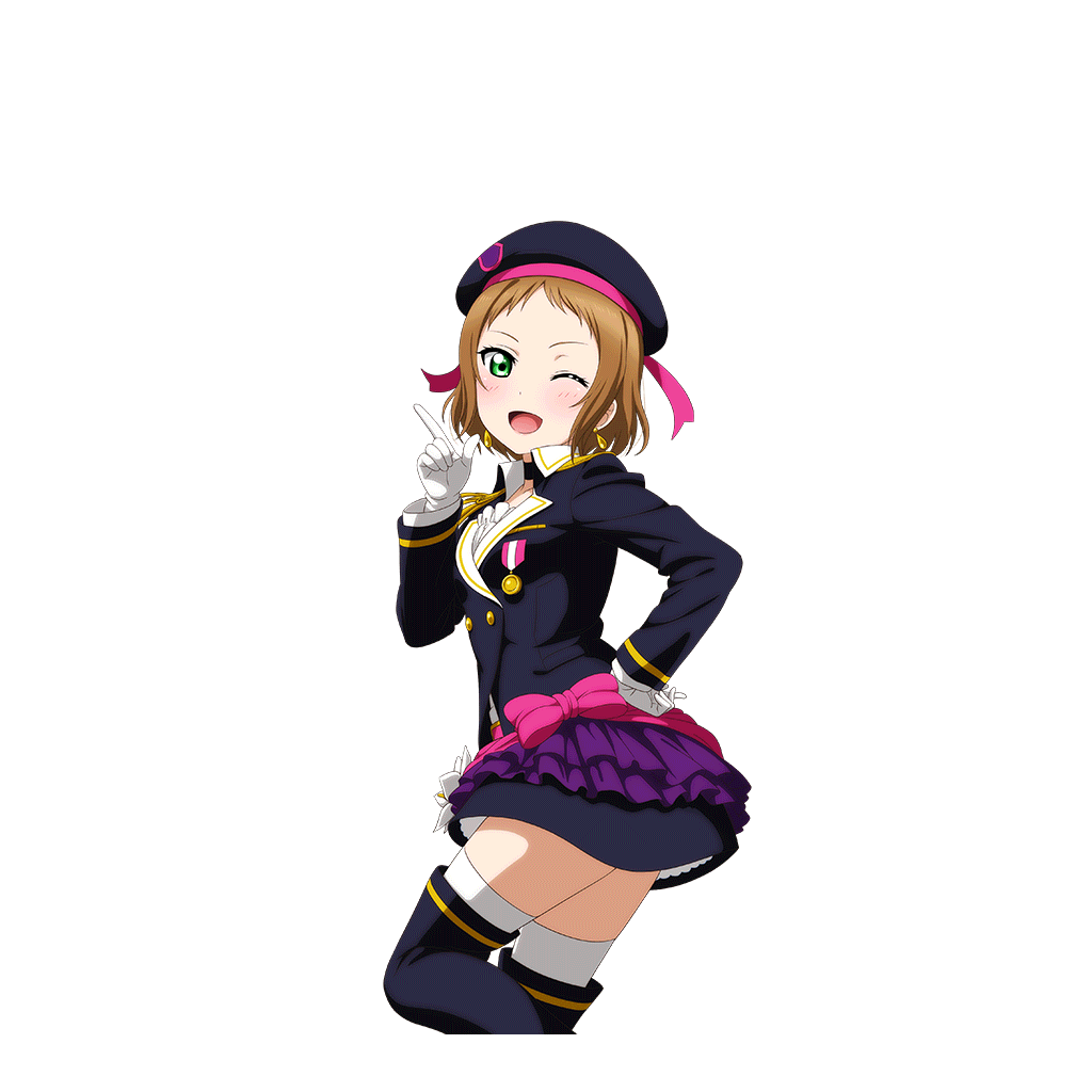 1girl a-rise artist_request beret blush boots bow brown_hair choker earrings epaulettes flower frills gloves green_eyes hand_on_hip hat jacket jewelry kira_tsubasa looking_at_viewer love_live! love_live!_school_idol_festival love_live!_school_idol_project official_art one_eye_closed open_mouth shocking_party short_hair skirt smile solo thigh-highs thigh_boots zettai_ryouiki
