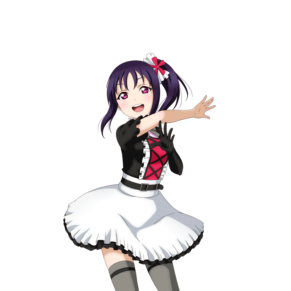 1girl artist_request bangs blush dress gloves kazuno_sarah long_hair looking_at_viewer love_live! love_live!_school_idol_festival love_live!_sunshine!! official_art open_mouth purple_hair saint_snow short_sleeves side_ponytail single_glove smile solo thigh-highs violet_eyes