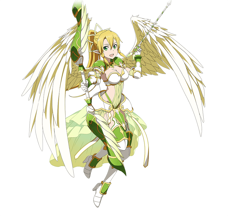 1girl :d angel_wings armor armored_boots arrow blonde_hair boots bra breasts cleavage covered_navel feathered_wings floating_hair full_body green_eyes hair_between_eyes hair_ornament high_ponytail holding_bow_(weapon) large_breasts leafa long_hair looking_at_viewer open_mouth smile solo sword_art_online thigh-highs thigh_boots transparent_background underwear very_long_hair white_booots white_bra white_wings wings