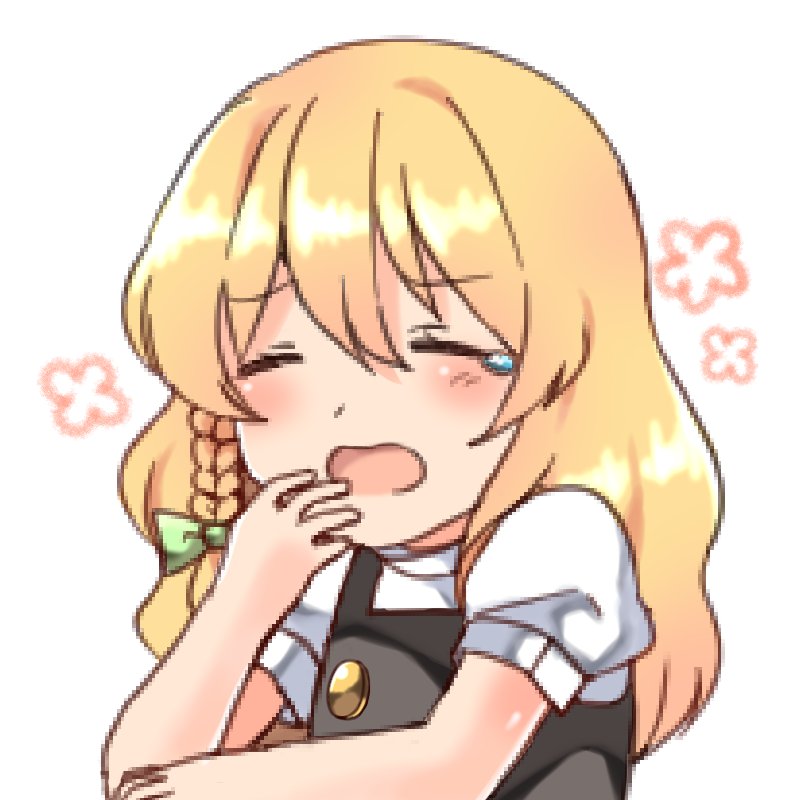 1girl bangs blonde_hair blush braid buttons closed_eyes kirisame_marisa open_mouth resized resizing_artifacts reversed single_braid solo tears touhou vest wavy_hair yawning yururi_nano