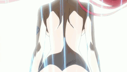 1girl animated animated_gif ass back backboob bare_back breasts earrings erza_scarlet fairy_tail from_behind jewelry large_breasts long_hair lowres nude redhead shoulder_blades solo tattoo transformation