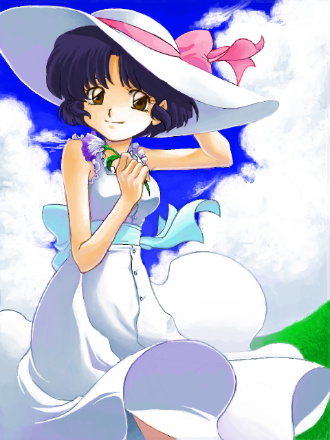 1girl dress flower hat nekomaru ranma_1/2 sundress tendou_akane