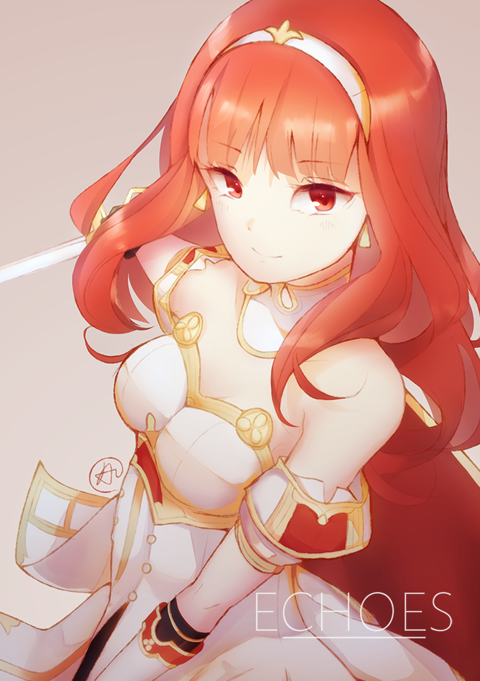 1girl celica_(fire_emblem) fire_emblem fire_emblem_echoes:_mou_hitori_no_eiyuuou fire_emblem_gaiden hair_ornament holding holding_sword holding_weapon long_hair red_eyes redhead solo sword tiara weapon