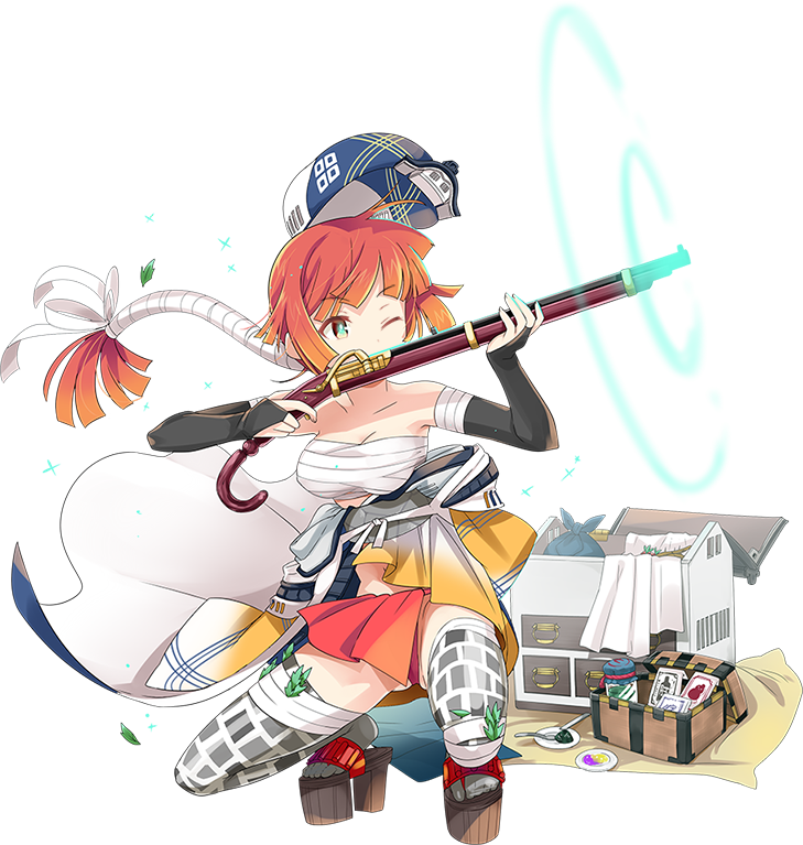 1girl antique_firearm elbow_gloves fingerless_gloves firearm firelock flintlock full_body gloves gun hat kamaboko_red official_art one_eye_closed oshiro_project oshiro_project_re ponytail red_eyes redhead sarashi thigh-highs toyama_(oshiro_project) transparent_background weapon