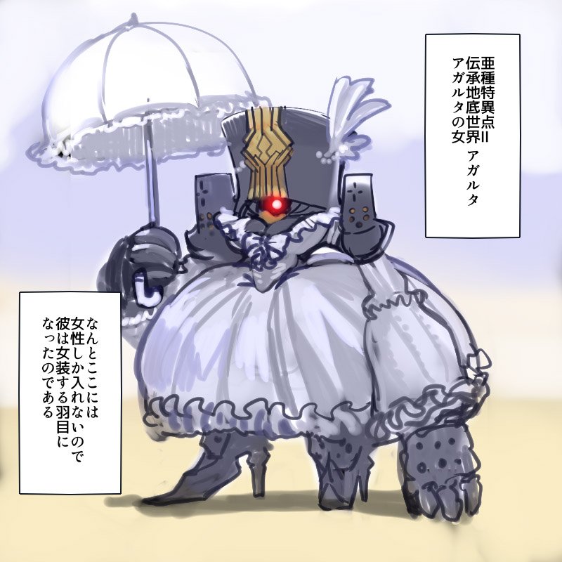 1boy armor charles_babbage_(fate/grand_order) crossdressinging dress fate/grand_order fate_(series) gradient gradient_background male_focus parasol simple_background solo translation_request umbrella white_dress