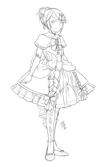 1girl aku_no_musume_(vocaloid) alternate_costume bow choker collarbone commentary dress earrings evillious_nendaiki flat_chest frilled_dress frills hair_bow hair_ornament hairclip ichi_ka jewelry kagamine_rin looking_at_viewer monochrome riliane_lucifen_d'autriche signature smile sundress tagme updo vocaloid