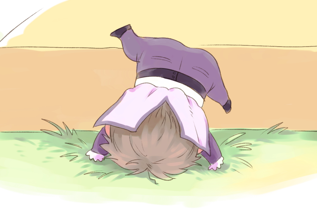 1boy baby brown_hair fallen_down grass heshikiri_hasebe male_focus mizna touken_ranbu younger