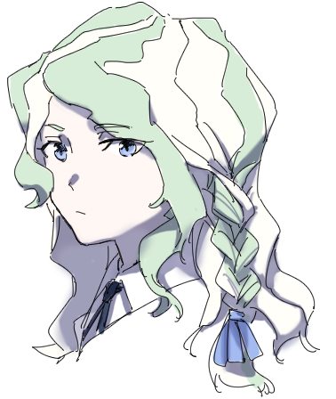 1girl blue_eyes diana_cavendish green_hair henpei_saboten little_witch_academia long_hair looking_at_viewer lowres multicolored_hair poker_face
