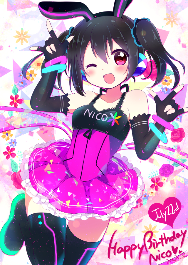 black_hair long_hair love_live!_school_idol_project red_eyes wink yazawa_nico