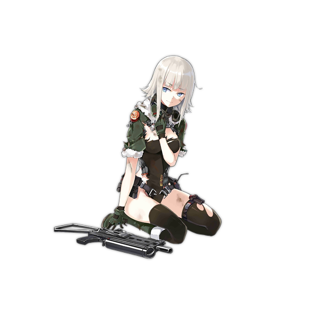 1girl bangs belt belt_pouch black_legwear blue_eyes blunt_bangs boots breasts covering covering_breasts cross-laced_footwear dagger expressionless eyebrows_visible_through_hair full_body fur_trim girls_frontline gloves green_gloves grey_hair gun hao_(patinnko) headphones highleg highleg_leotard holster knee_boots lace-up_boots leotard looking_away medium_breasts pp-19_(girls_frontline) pp-19_bizon sitting solo submachine_gun thigh-highs thigh_holster torn_clothes transparent_background turtleneck walkie-talkie wariza weapon