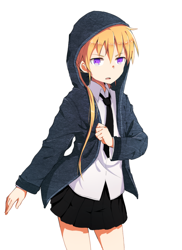 1girl alice_(openhexagon) black_necktie black_skirt blonde_hair blue_eyes eyebrows_visible_through_hair hood hoodie kill_me_baby long_hair looking_at_viewer necktie parted_lips skirt solo sonya_(kill_me_baby) twintails