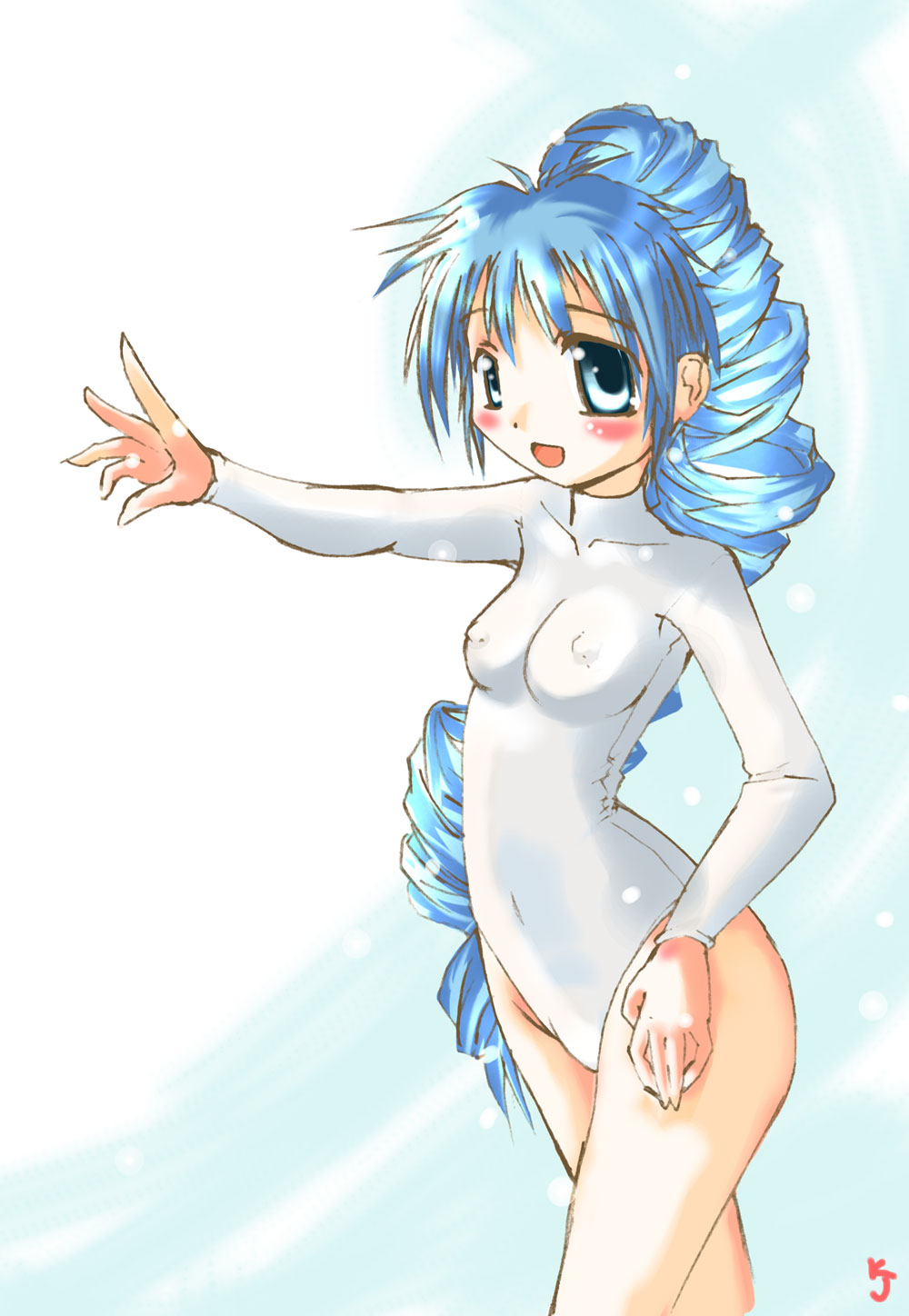 blue_hair drill_hair erect_nipples highres kiyojirou leotard long_hair original ponytail