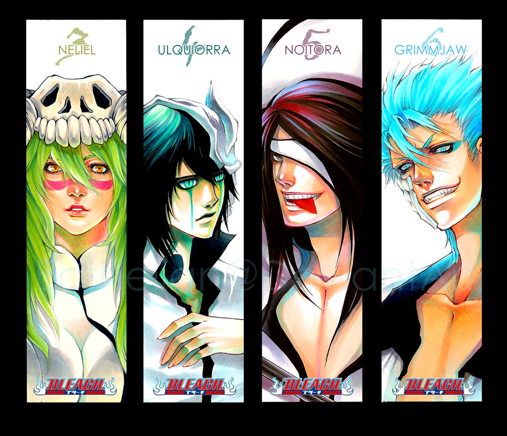 bleach blue_hair breasts espada facial_mark green_hair grimmjow_jaegerjaquez grimmjow_jaggerjack neliel_tu_oderschvank nelliel_tu_odelschwanck nnoitra_gilga nnoitra_jiruga ulquiorra_cifer ulquiorra_schiffer