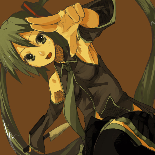 1girl armpits detached_sleeves hatsune_miku knife necktie skirt solo thigh-highs thighhighs twintails vocaloid yada_ei