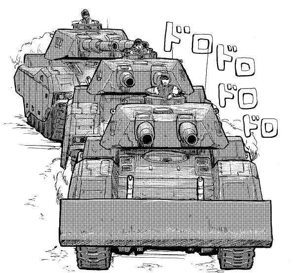 3boys greyscale ground_vehicle gundam military military_vehicle monochrome motor_vehicle multiple_boys orzer tank type_61_(gundam)