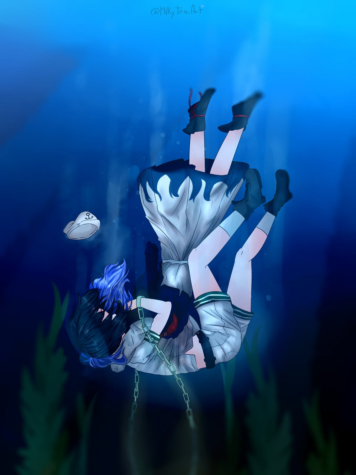 chains falling hat highres hug kumoi_ichirin milkyteaart murasa_minamitsu underwater