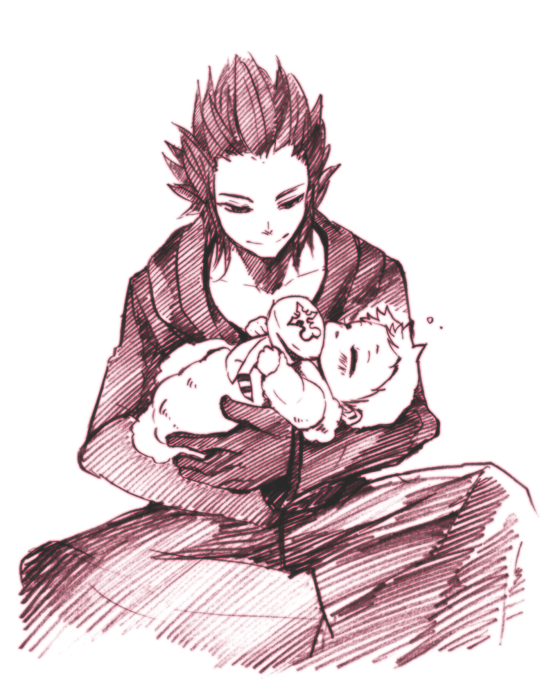 axel baby carry drawing kingdom_hearts lea roxas sleeping