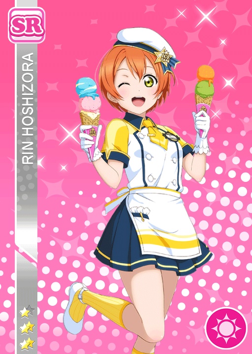 cowboy_shot food green_eyes hoshizora_rin ice_cream love_live!_school_idol_festival love_live!_school_idol_project orange_hair sailor short_hair wink