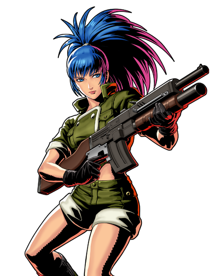 blue_eyes blue_hair gun leona_heidern machine_gun metal_slug metal_slug_attack official_art ponytail weapon
