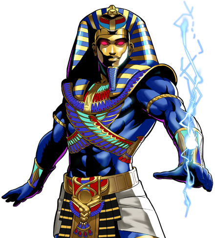 blue_skin egyptian glowing glowing_eyes lightning lowres metal_slug metal_slug_attack official_art pharaoh pharaoh_(metal_slug)