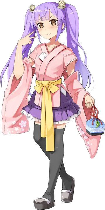 1girl detached_sleeves emerane full_body long_hair looking_at_viewer oshiro_project oshiro_project_re purple_hair purple_skirt skirt taga_(oshiro_project) thigh-highs transparent_background twintails very_long_hair yellow_eyes