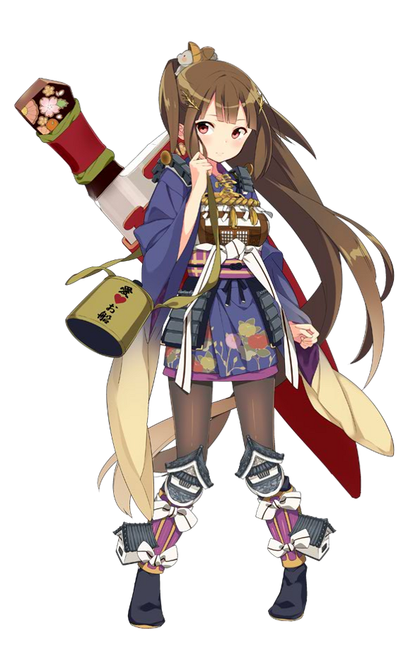 1girl bottle brown_hair full_body hair_ornament long_hair official_art orange_eyes oshiro_project oshiro_project_re pantyhose ponytail sama transparent_background very_long_hair water_bottle weapon weapon_on_back yoita_(oshiro_project)