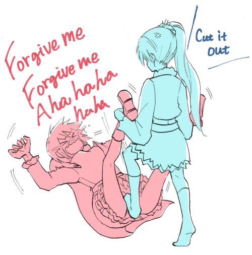 2girls anger_vein cape color_connection commentary_request english laughing long_hair multiple_girls nagasawa_(tthnhk) ponytail ruby_rose rwby tickle_torture tickling weiss_schnee