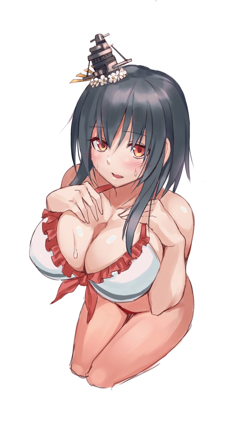 artist_request bikini black_hair breasts highres kantai_collection large_breasts red_eyes short_hair simple_background swimsuit yamashiro_(kantai_collection)