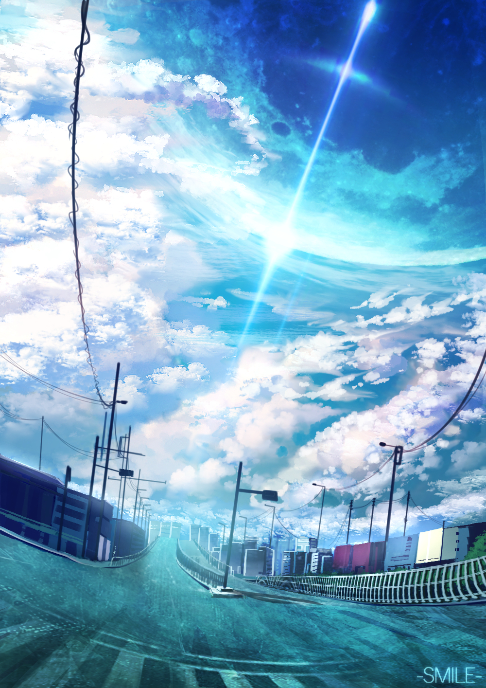 artist_name clouds cloudy_sky day highres no_humans original outdoors road scenery sky smile_(qd4nsvik)