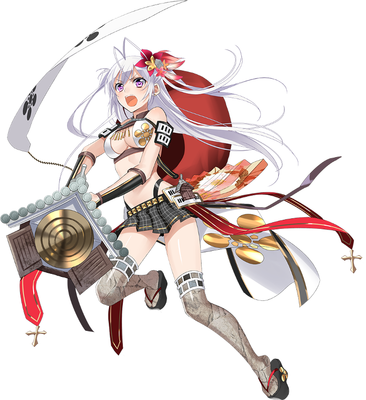 &gt;:o 1girl :o antenna_hair breasts checkered checkered_skirt cleavage flower full_body hair_flower hair_ornament holding holding_spear holding_weapon long_hair medium_breasts midriff murakami_yuichi navel official_art open_mouth oshiro_project oshiro_project_re oyama_(oshiro_project) pleated_skirt polearm purple_hair sideboob skirt spear thigh-highs transparent_background two_side_up very_long_hair weapon white_hair