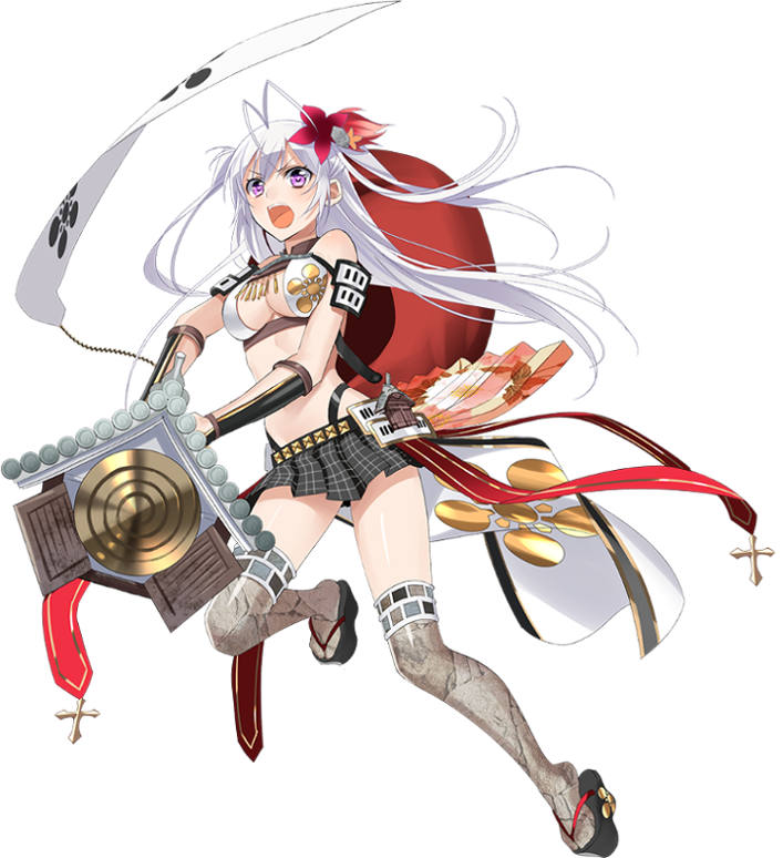 &gt;:o 1girl :o antenna_hair breasts checkered checkered_skirt cleavage flower full_body hair_flower hair_ornament holding holding_spear holding_weapon long_hair medium_breasts midriff murakami_yuichi navel official_art open_mouth oshiro_project oshiro_project_re oyama_(oshiro_project) pleated_skirt polearm purple_hair sideboob skirt spear thigh-highs transparent_background two_side_up very_long_hair weapon white_hair