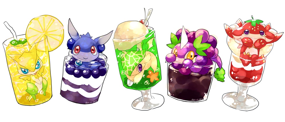 cup dragon drink drinking_glass drinking_straw food fruit gen_(gen_m_gen) ice ice_cube lemon no_humans puzzle_&amp;_dragons