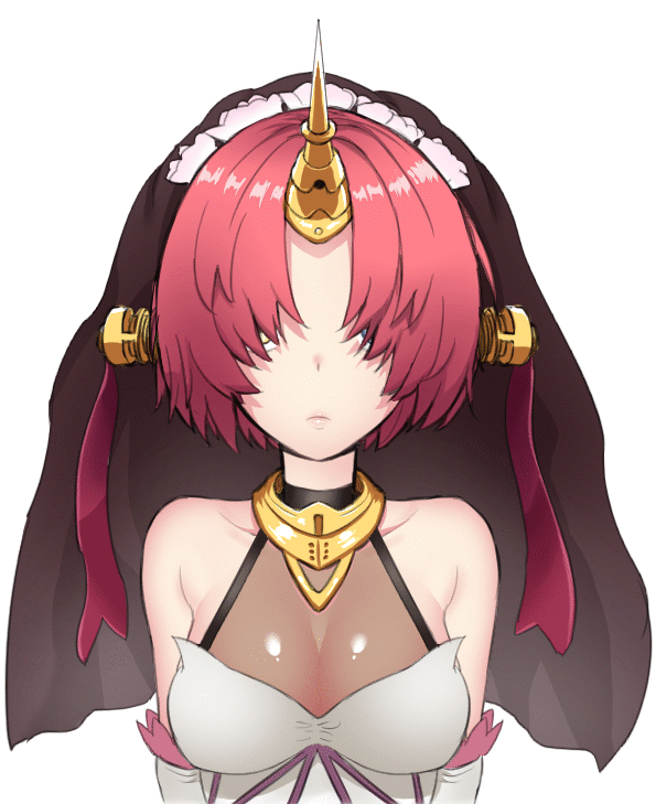 ! 1girl 1nilla' adjusting_hair animated animated_gif bare_shoulders before_and_after berserker_of_black blue_eyes blush breasts cleavage disembodied_limb dress elbow_gloves fate/apocrypha fate_(series) gloves hair_over_eyes headgear horns looking_at_viewer open_mouth pink_hair see-through sweat upper_body veil wedding_dress white_gloves