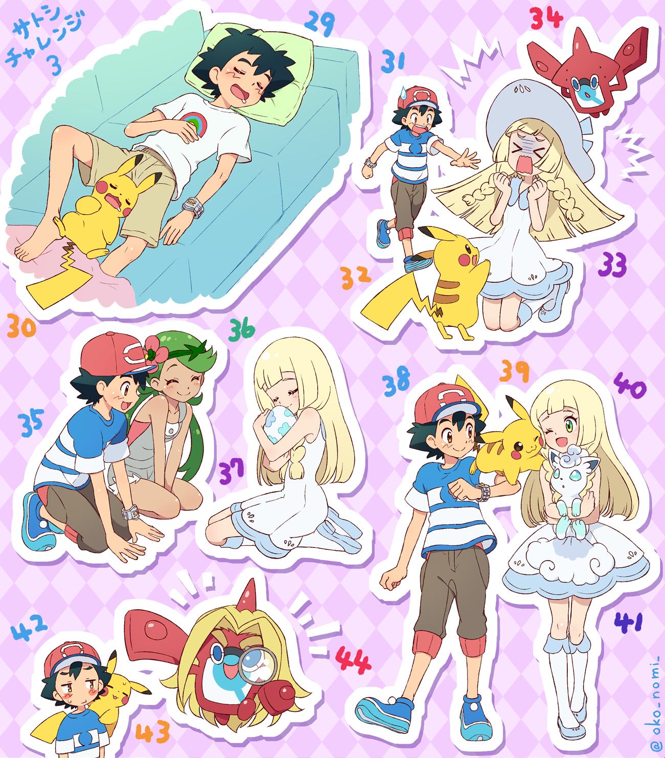 alolan_vulpix black_hair egg highres lillie_(pokemon) mallow_(pokemon) pikachu pokemon pokemon_(game) pokemon_sm rotom_dex satoshi_(pokemon) z-ring