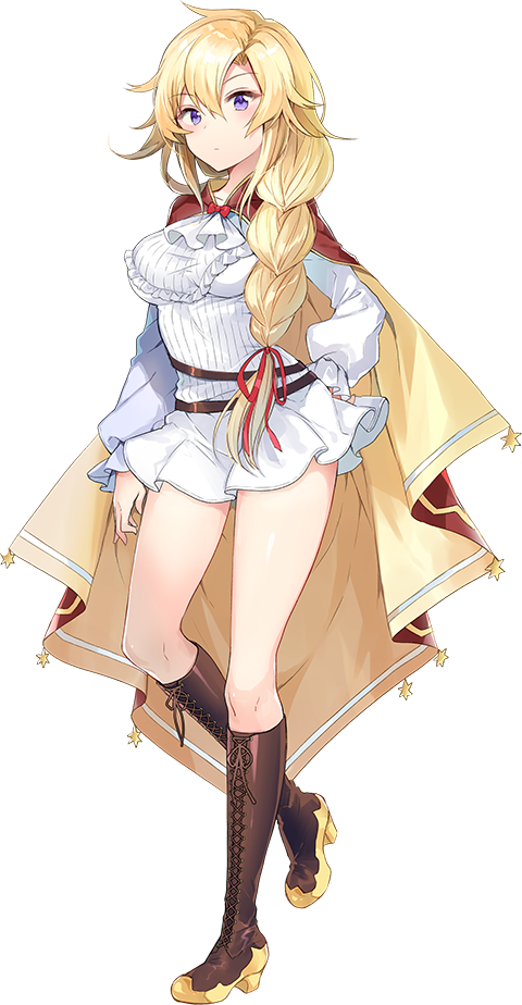 1girl blonde_hair boots braid brown_boots cape chateau_gaillard_(oshiro_project) cross-laced_footwear full_body hand_on_hip lace-up_boots long_hair official_art oshiro_project oshiro_project_re single_braid skirt transparent_background white_skirt