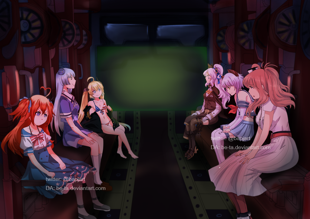 0_0 6+girls ahoge albacore_(zhan_jian_shao_nyu) atlanta_(zhan_jian_shao_nyu) beta_(joutarou) blonde_hair blue_eyes heart_ahoge kantai_collection multicolored_hair multiple_girls o'bannon_(zhan_jian_shao_nyu) parody quincy_(zhan_jian_shao_nyu) redhead saratoga_(kantai_collection) washington_(zhan_jian_shao_nyu) x-com xcom_2 zhan_jian_shao_nyu