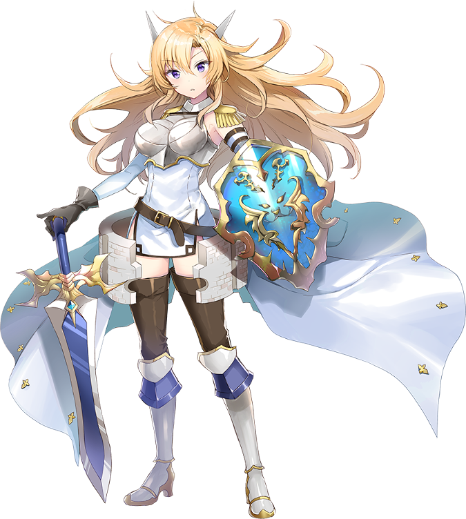 1girl armor artist_request black_gloves blonde_hair boots breasts chateau_gaillard_(oshiro_project) detached_sleeves epaulettes full_body gloves headgear holding holding_shield holding_sword holding_weapon long_hair medium_breasts official_art oshiro_project oshiro_project_re shield sword thigh-highs thigh_boots transparent_background violet_eyes weapon